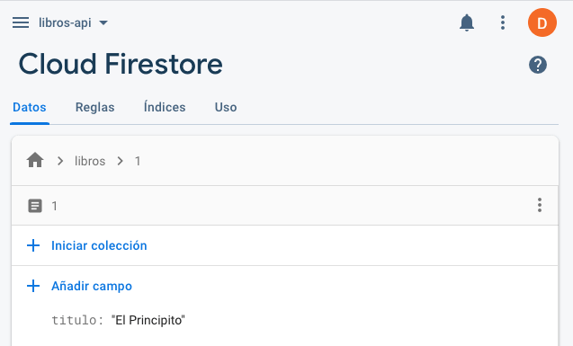 Nuestro dato inicial en Cloud Firestore