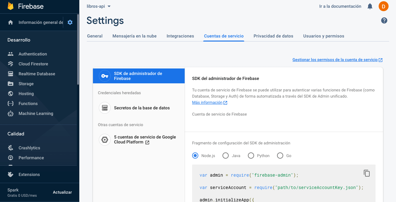 Cuentas de Servicio - Firebase